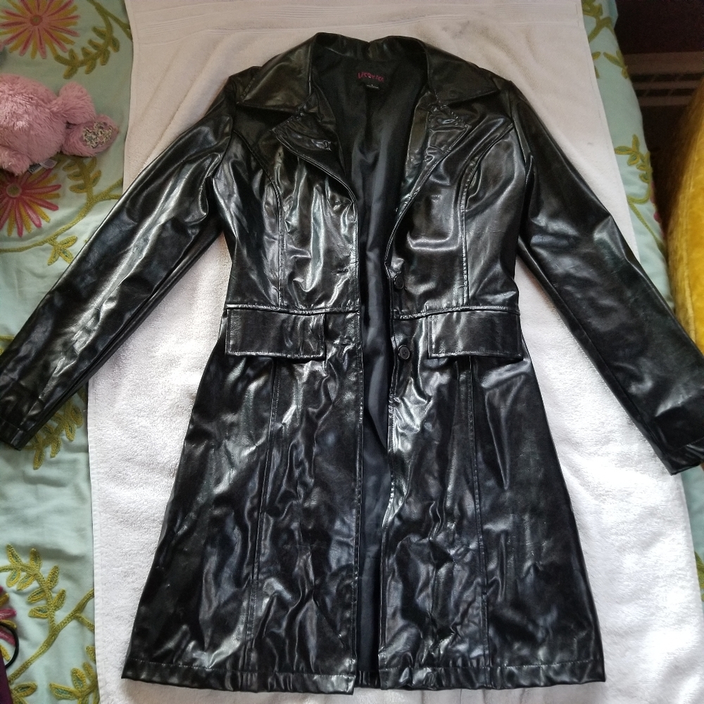 Fake leather trench coat